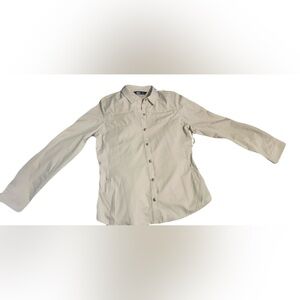 Women’s Hiking REI trail tan long sleeve button down shirt 3/4 sleeve adaptable